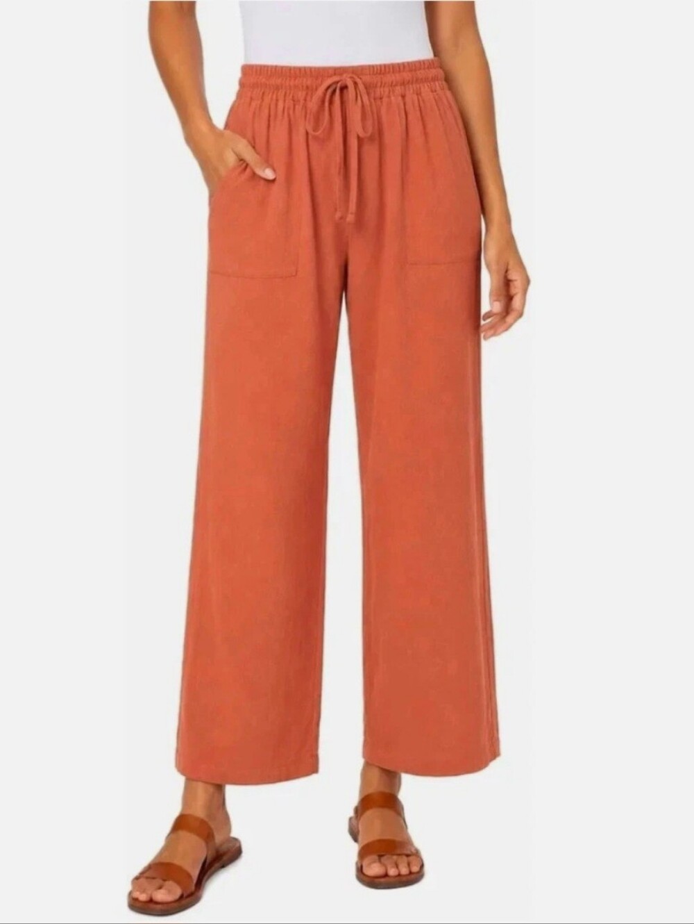 NEW! Roxy Rust Linen Blend Crop Pant Size M